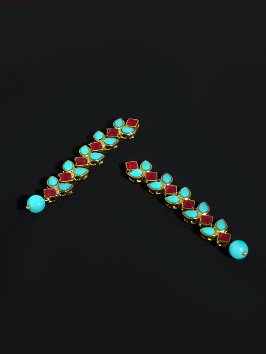 Kundan Red and Blue Dangler Earrings