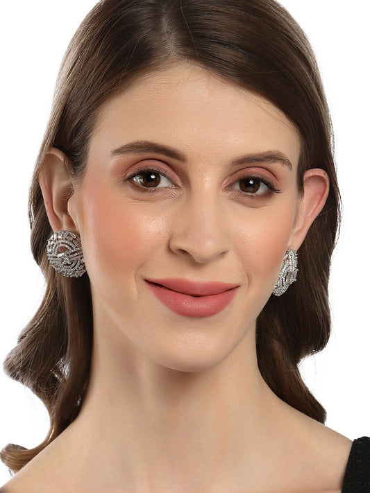 Karatcart Silver Tone American Diamond Stud Earrings for Women