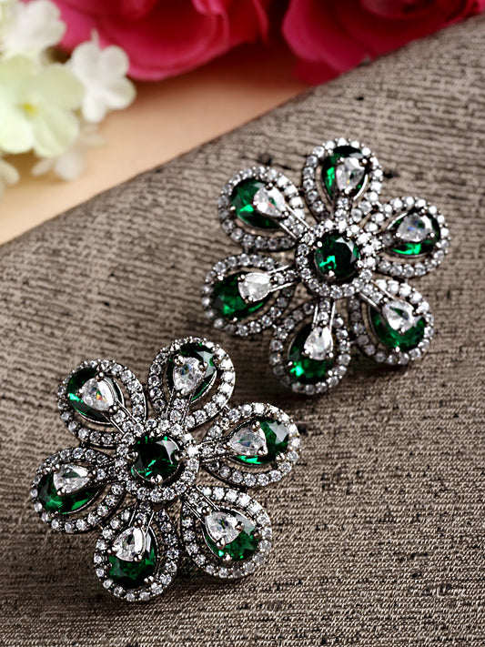 Karatcart Green Cubic Zirconia Studded Silver Tone Stud Earrings for Women