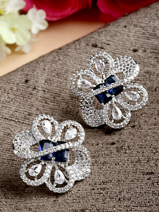 Karatcart Blue Cubic Zirconia Studded Silver Tone Stud Earrings for Women