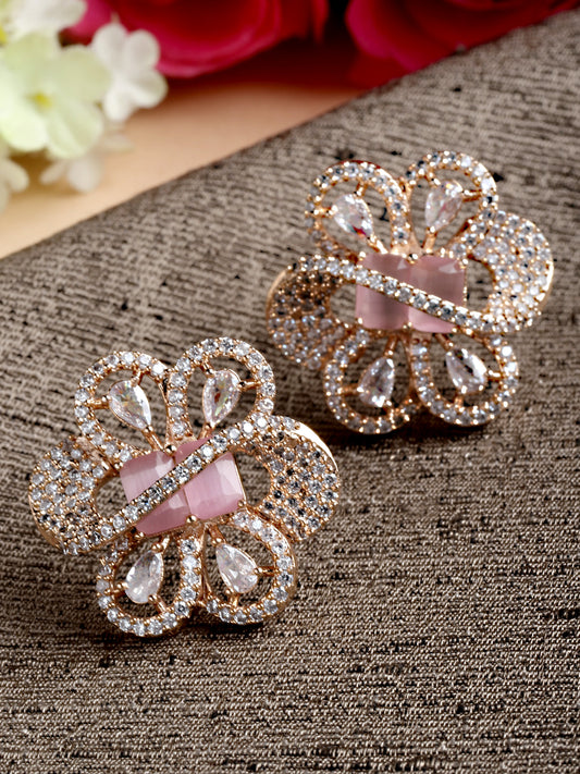 Karatcart Cubic Zirconia Studded Rose Gold Plated Stud Earrings for Women