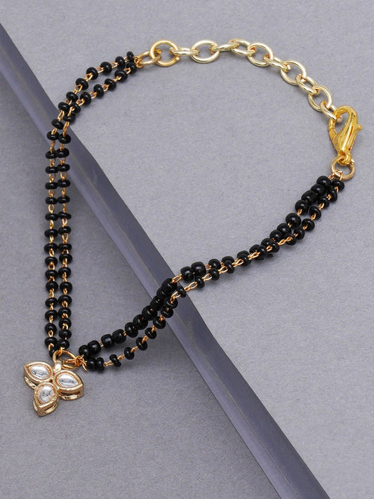 Women Gold-Toned & Black Kundan Gold-Plated Charm Mangalsutra Bracelet
