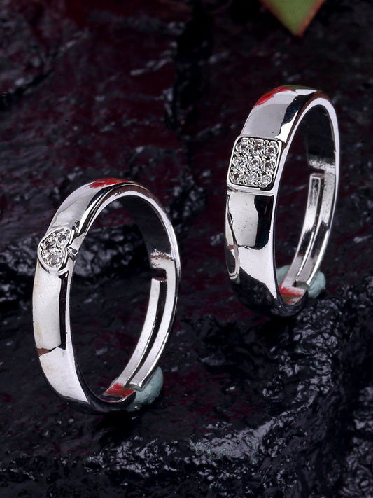 Platinum Plated Elegant Couple Adjustable Solitare Ring