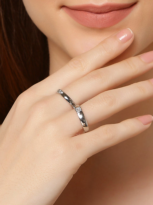 Platinum Plated Elegant Couple Adjustable Solitare Ring