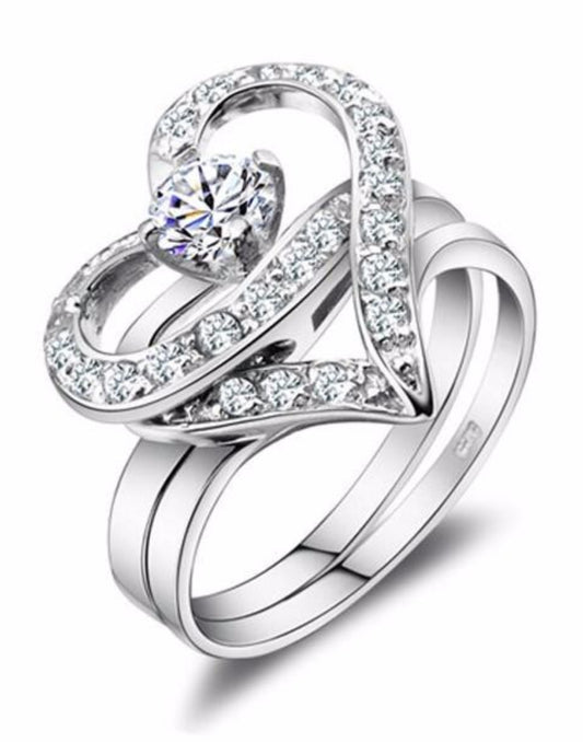 Platinum Plated Elegant Heart Shaped Austrian Crystal Ring