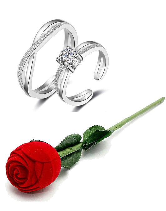 Valentine Gift by Karatcart Platinum Plated Elegant Classic Crystal Couple Ring for Women
