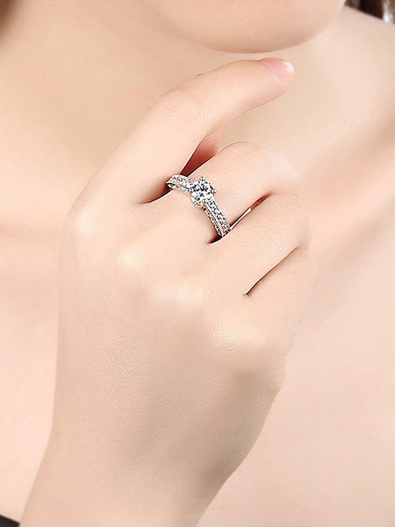 Platinum Plated Austrian Crystal Adjustable Ring for Women