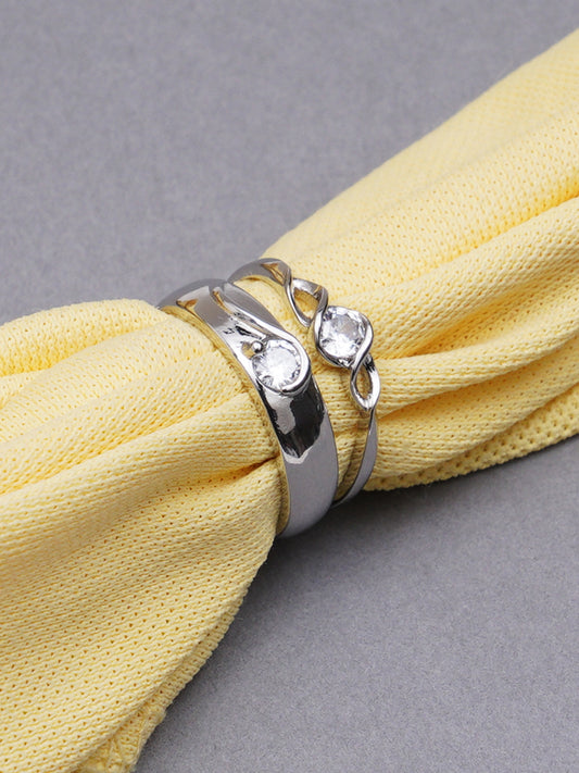 Crystal Studded Elegant Couple Adjustable Ring for Men and Women
