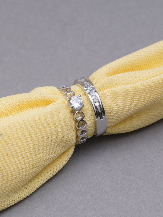 Karatcart Elegant Platinum Plated Couple Adjustable Ring for Men and Women