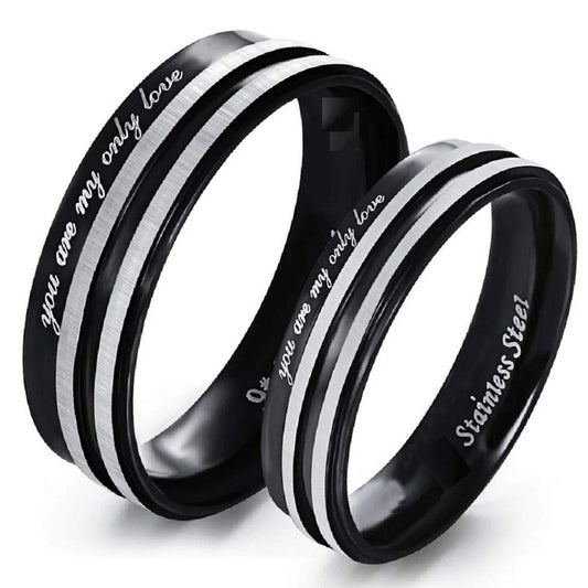 Karatcart 'You are My Only Love' Black Metal Couple Rings for Girls and Boys