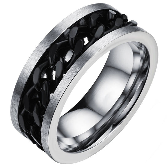 Karatcart Dude Chain Stainless Steel Silver Rings for Men and Boys (Black Chain)