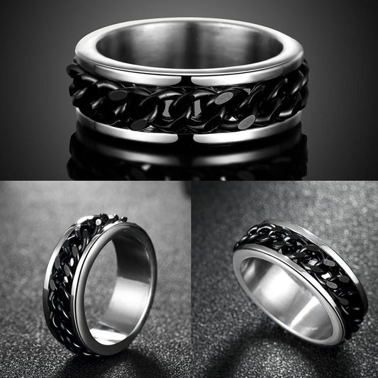 Karatcart Dude Chain Stainless Steel Silver Rings for Men and Boys (Black Chain)