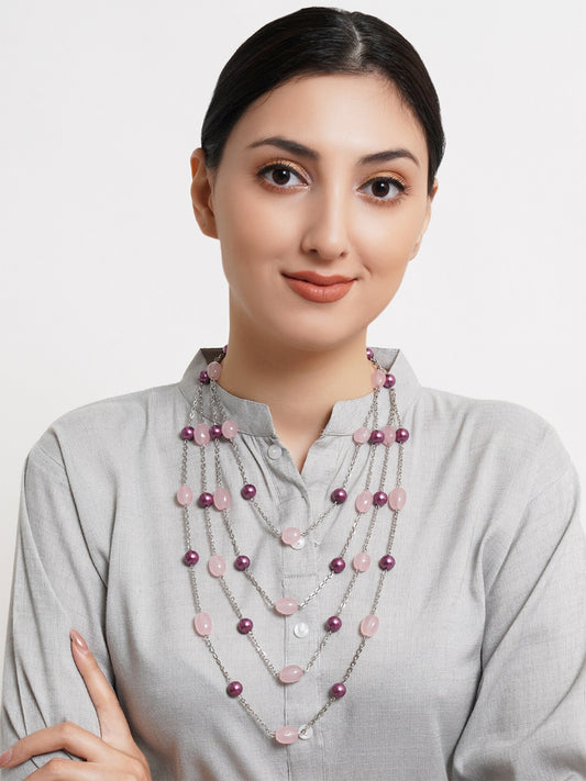 Women Pink & Purple Handcrafted Layered Rani Haar Necklace