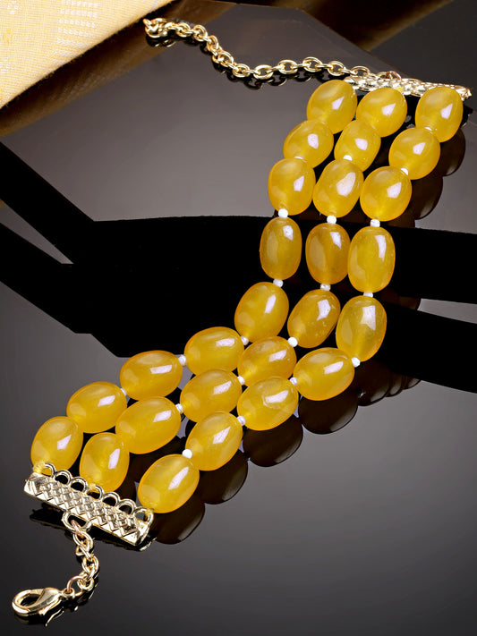 Karatcart Yellow Tumble Stone Beaded Bracelet for Women