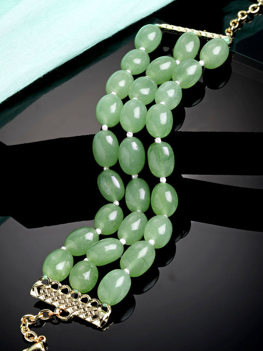 Karatcart Green Tumble Stone Beaded Bracelet for Women