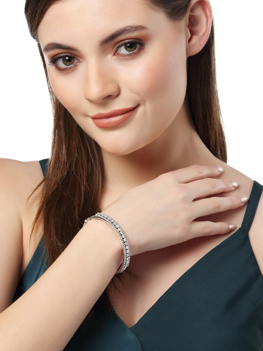 Karatcart Silver Tone American Diamond Studded Bracelet for Women