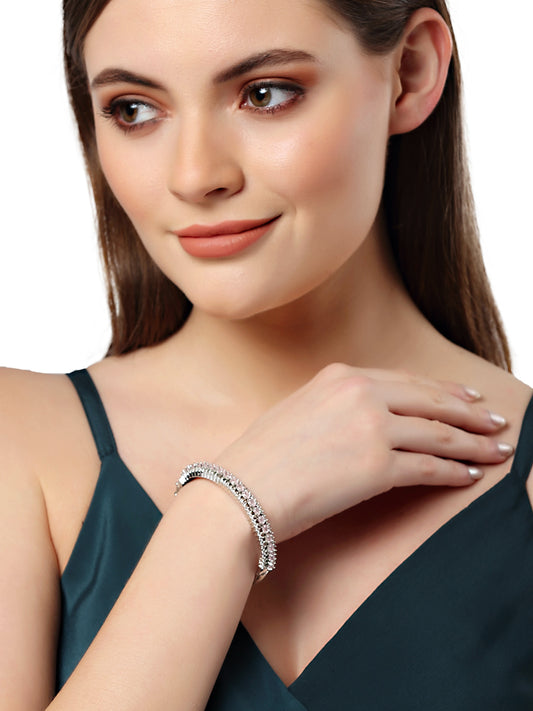 Karatcart Silver Tone Pink American Diamond Studded Bracelet for Women