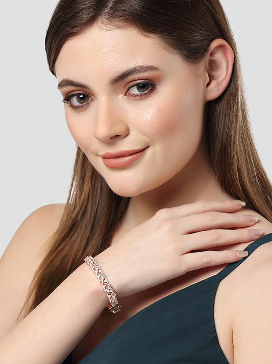 Karatcart Rose Gold Plated American Diamond Studded Bracelet for Women