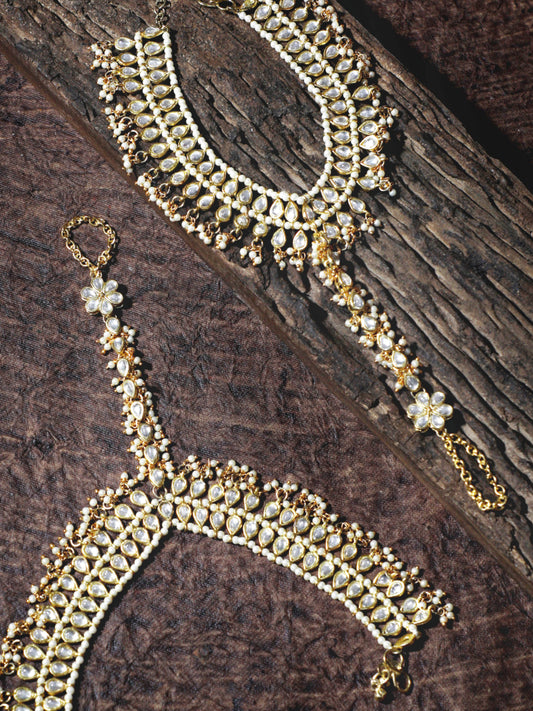 Gold Plated Tassel Beads Kundan Anklets