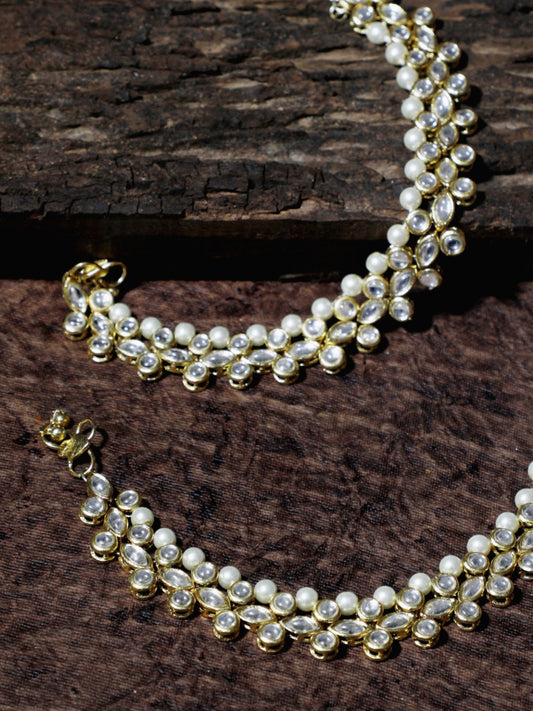 Gold-Plated Kundan & Pearls Studded Anklets