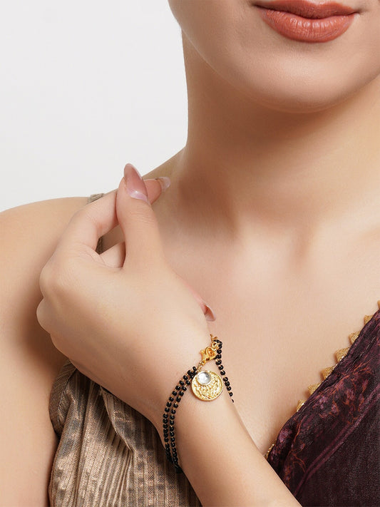 Karatcart Gold Plated Kundan Charm Mangalsutra Bracelet for Women
