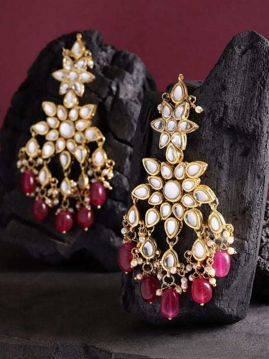 Karatcart 22K Kundan Red Tumble Dangle Earrings For Women