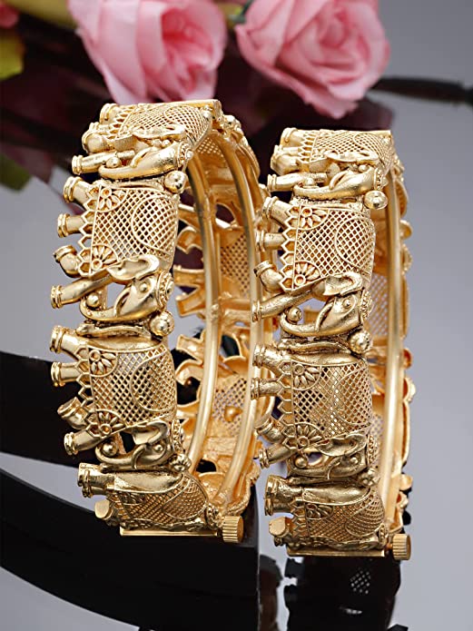 Gold Plated Set of 2 Elephant Design Bangles for Women