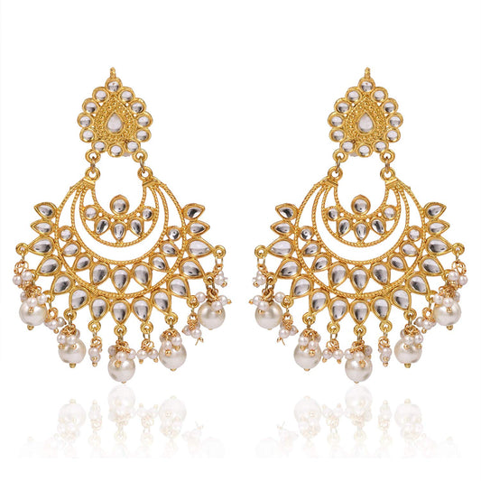 Karatcart Kundan Chandbali Earrings With White Pearl Beads