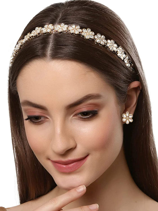 Karatcart Gold Plated Floral Chain Hairband with Earring Combo for Women