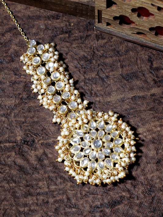 Gold Plated Tassel Beads Kundan Maangtikka