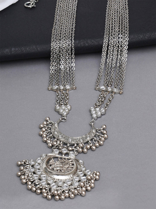 Silver-Plated Oxidised Necklace Rani haar