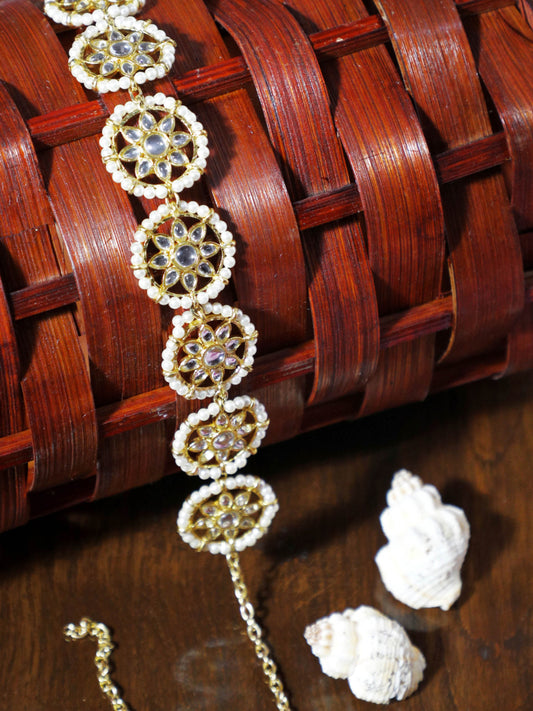 Gold-Plated White Kundan-Studded Handcrafted Hairband