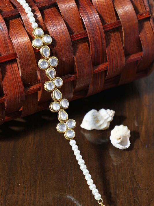 Gold Plated Pearl and Kundan Studded Hairband