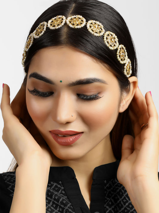 Golden Kundan-Studded Handcrafted Hairband