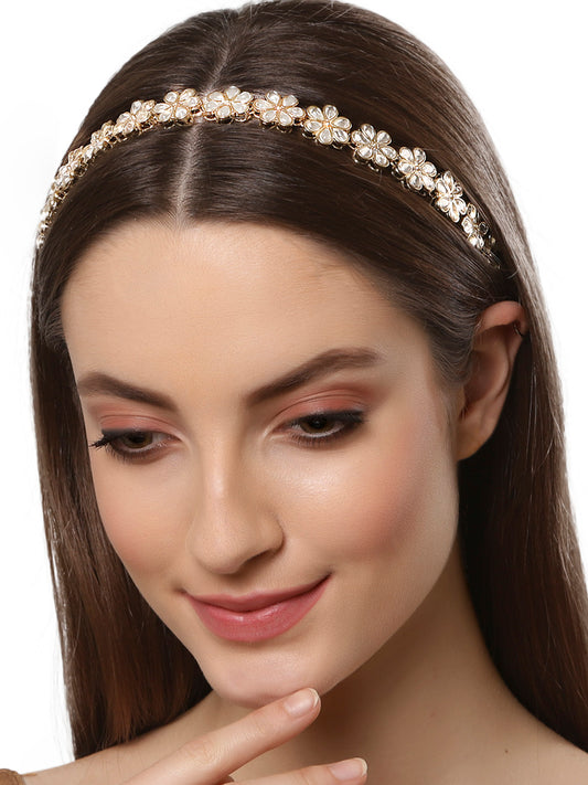 Gold Plated Floral Chain Hairband for Women's