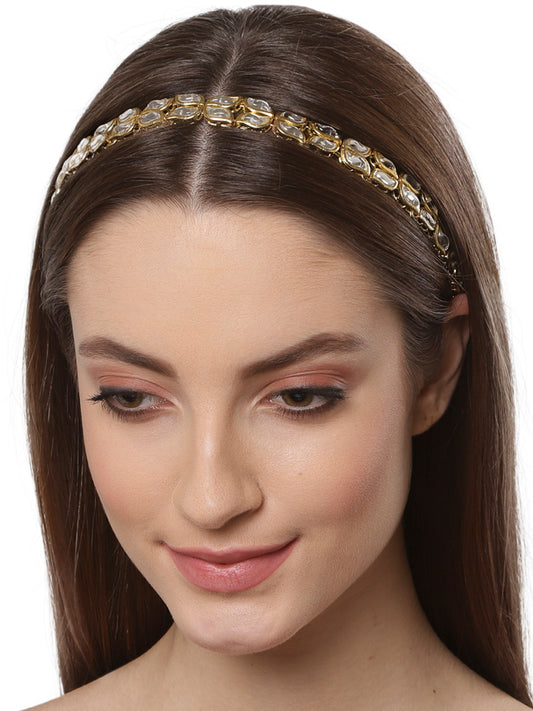 Gold Plated Embellished Kundan Hairband