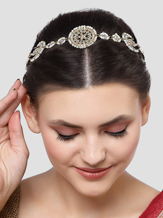 Gold Plated Floral Design Handcrafted Kundan Hairband