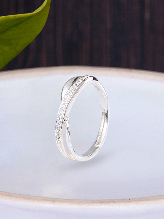 925 Sterling Silver Adjustable Crystal Ring