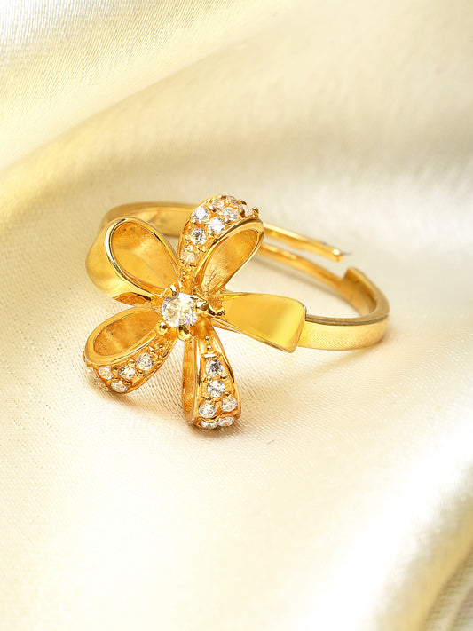 Floweret 925 GoldPlated Sterling Silver Adjustable Crystal Adjustable Ring for Women