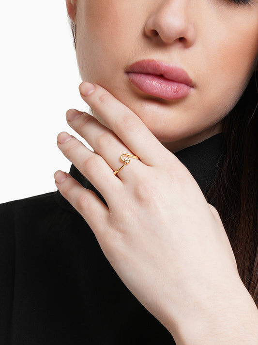 925 GoldPlated Sterling Silver Adjustable Crystal Adjustable Ring for Women