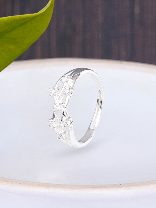 925 Sterling Silver Adjustable Crystal Ring for Women