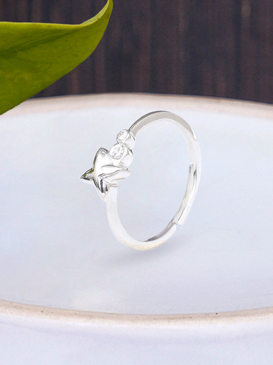 KUNUZ 925 Sterling Silver Star Shape Adjustable Ring for Women