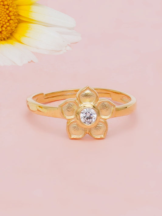 KUNUZ 925 Sterling Silver Gold Plated Floral Shape Finger Ring for Women