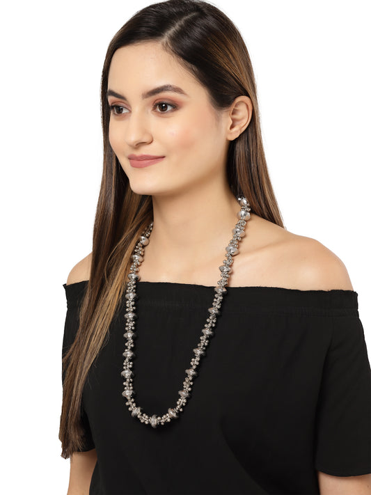 Karatcart Silver Balls Studded Long Necklace for Women