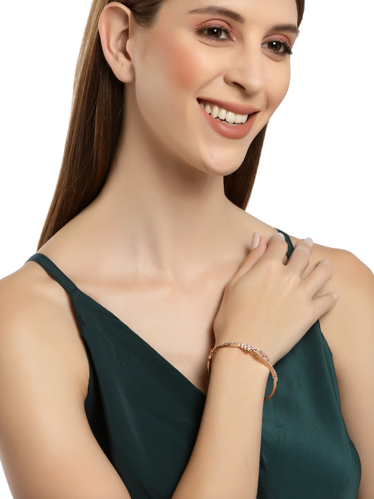 Karatcart Rose Gold Plated American Diamond Studded Bracelet for Women