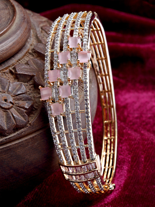 Karatcart Rose Gold Plated Pink CZ Bracelet for Women