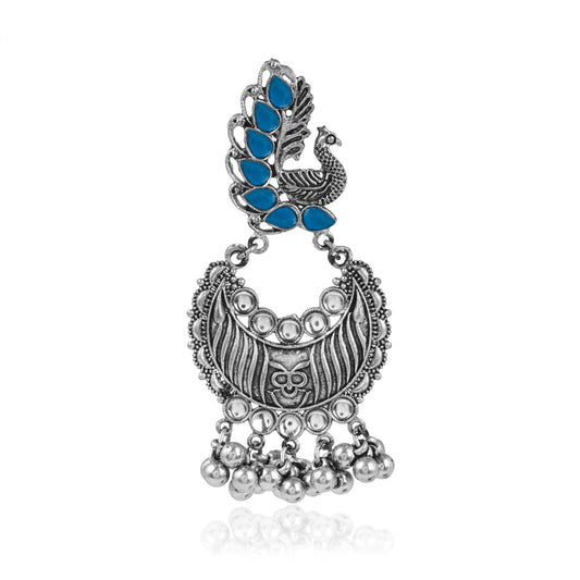 Karatcart Afghani Tribal Oxidised Dangler Stylish Fancy Party Wear Light Weight Peacock Earrings For Women