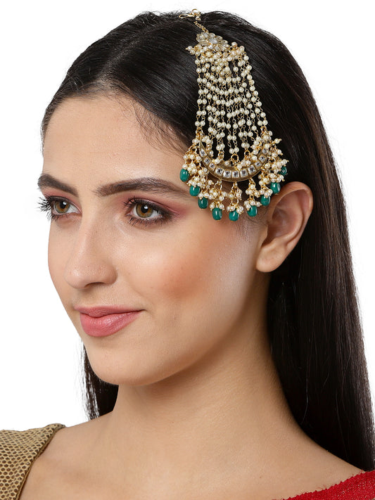 Green Tumble Gold Plated Handcrafted Kundan Passa for Women