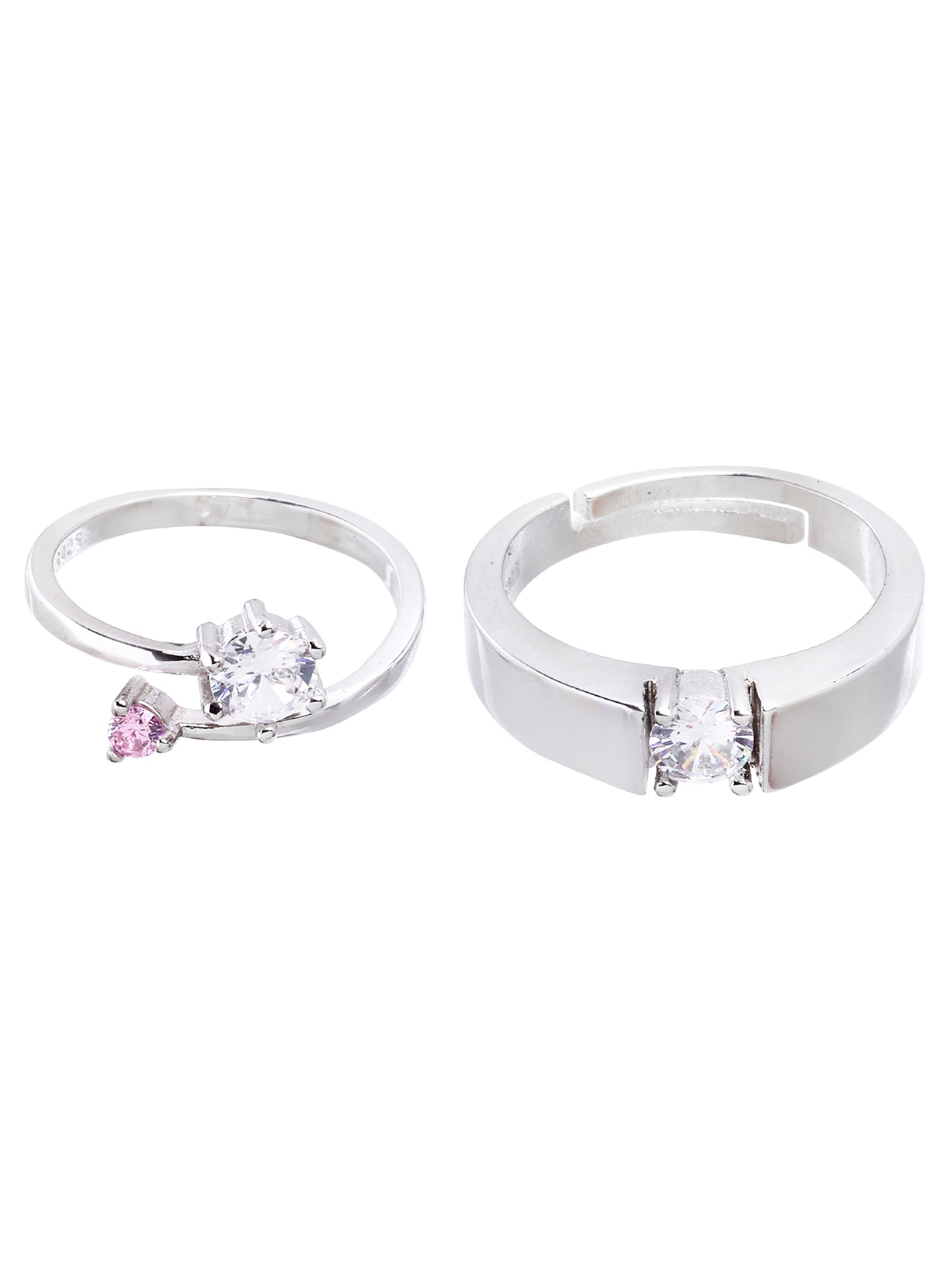 Platinum Plated Elegant Couple Adjustable Ring with Pink Stone