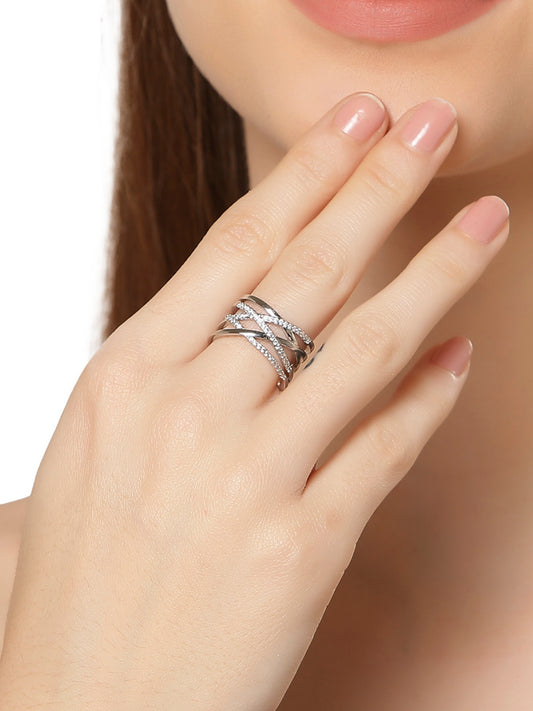 Karatcart Platinum Plated Austrian Crystal Elegant Adjustable Ring